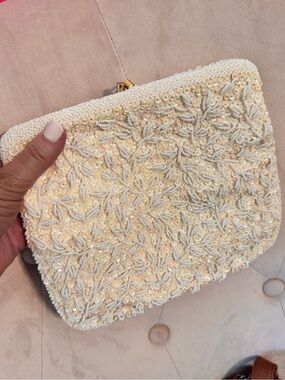 Vintage Hand Beaded Ivory Sequin Clutch | Handmade Hong Kong Bridal Evening Bag